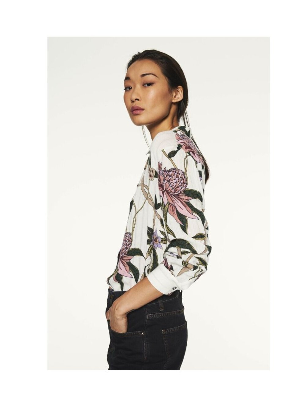 BA&SH Petunia Blouse / Size 1 / US 6 / Ecru Metallic Floral Button-Down